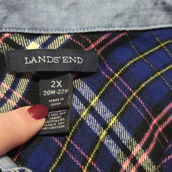 Lands' End Vibrant Plaid Falnnel Shirt in Blue and Pink - Picture 3 of 4